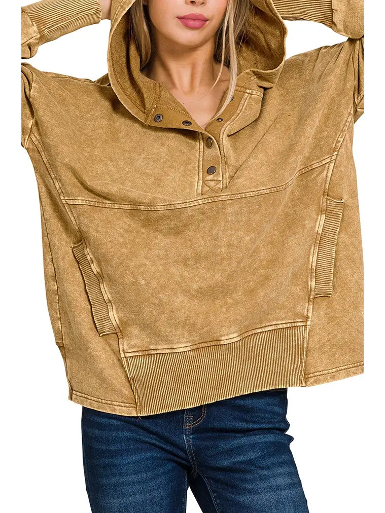 French Terry Acid Wash Kangaroo Pocket Hoodie