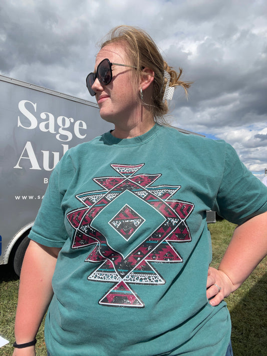 Emerald Western Aztec Tee - RTS