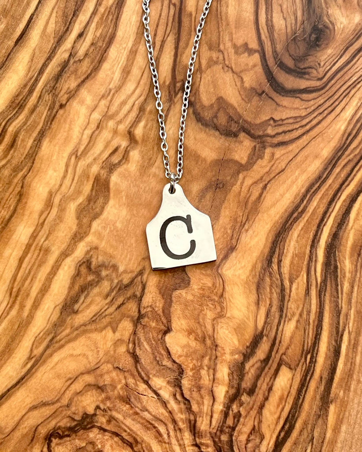 Custom Engraved Cow Tag Pendant Necklace