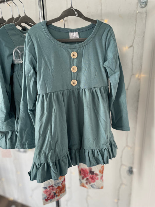 Girls Flower Printed 2Pcs Clothing Set