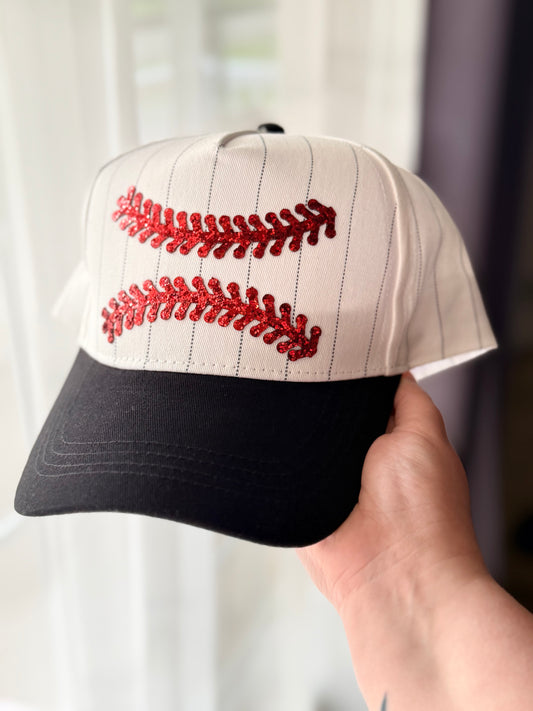 Glitter Baseball Stitches Patch Hat | Baseball Mom Snapback