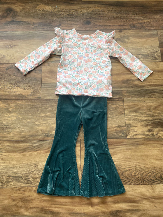 Pretty Pumpkins L/S Ruffle Tee w/Aquamarine Bells