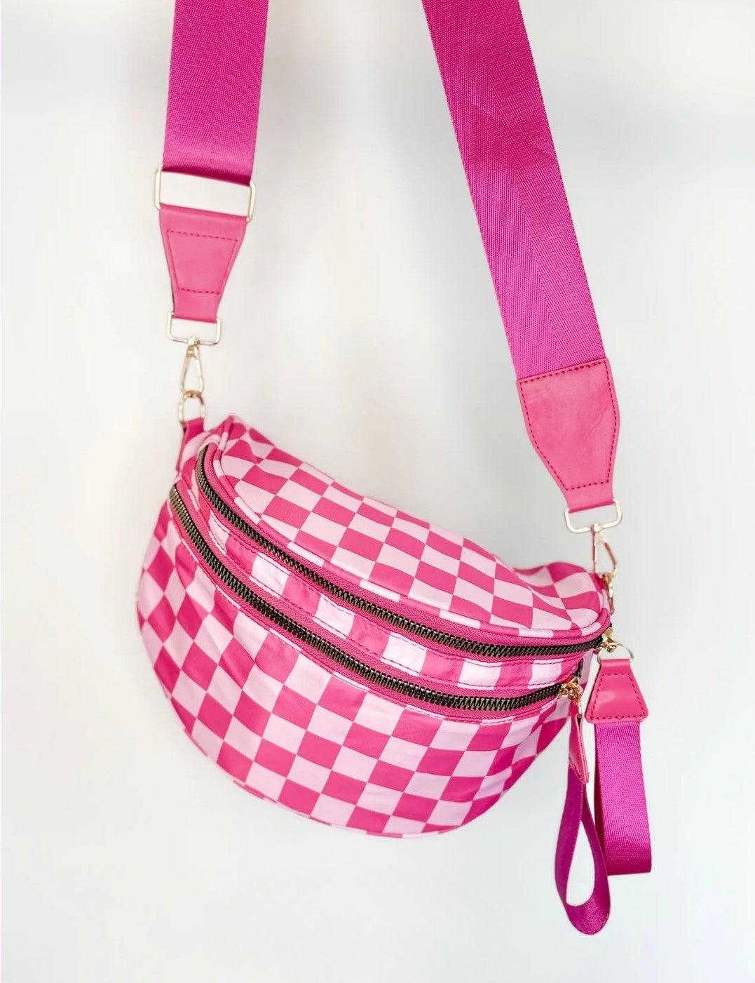 Pink Checkered Crossbody Bag