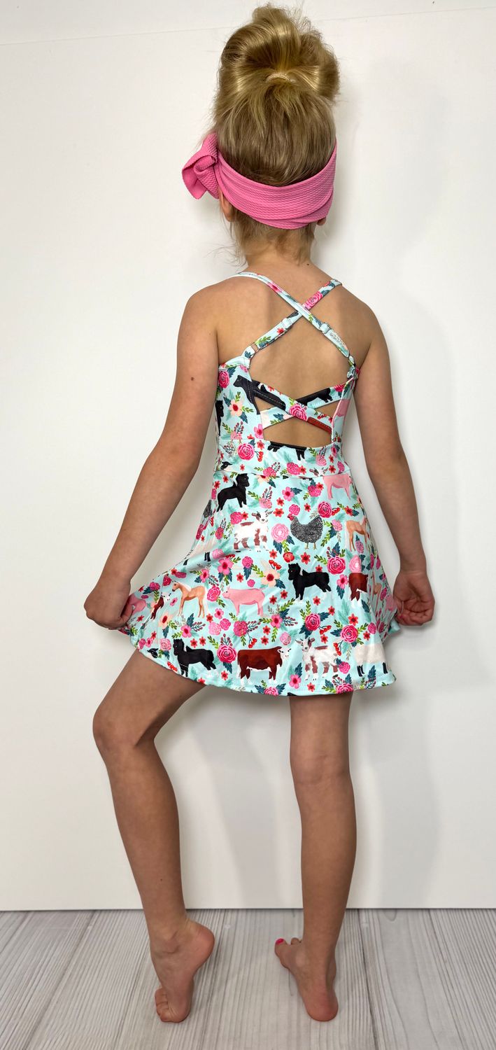 Farm Floral Girls Athletic Dress