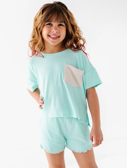 Ocean | Boxy Crop + Shorts Rib Set