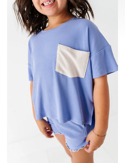 Periwinkle | Boxy Crop + Shorts Rib Set