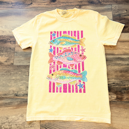 Colorful Fish & Stars Stripes Tee