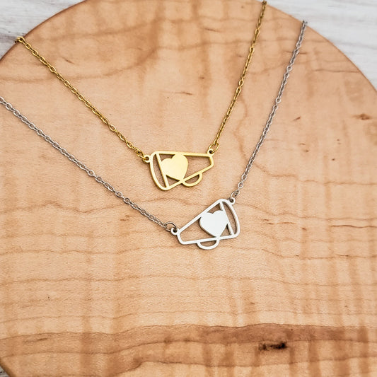 Custom Engraved Cheer Megaphone Pendant Necklace