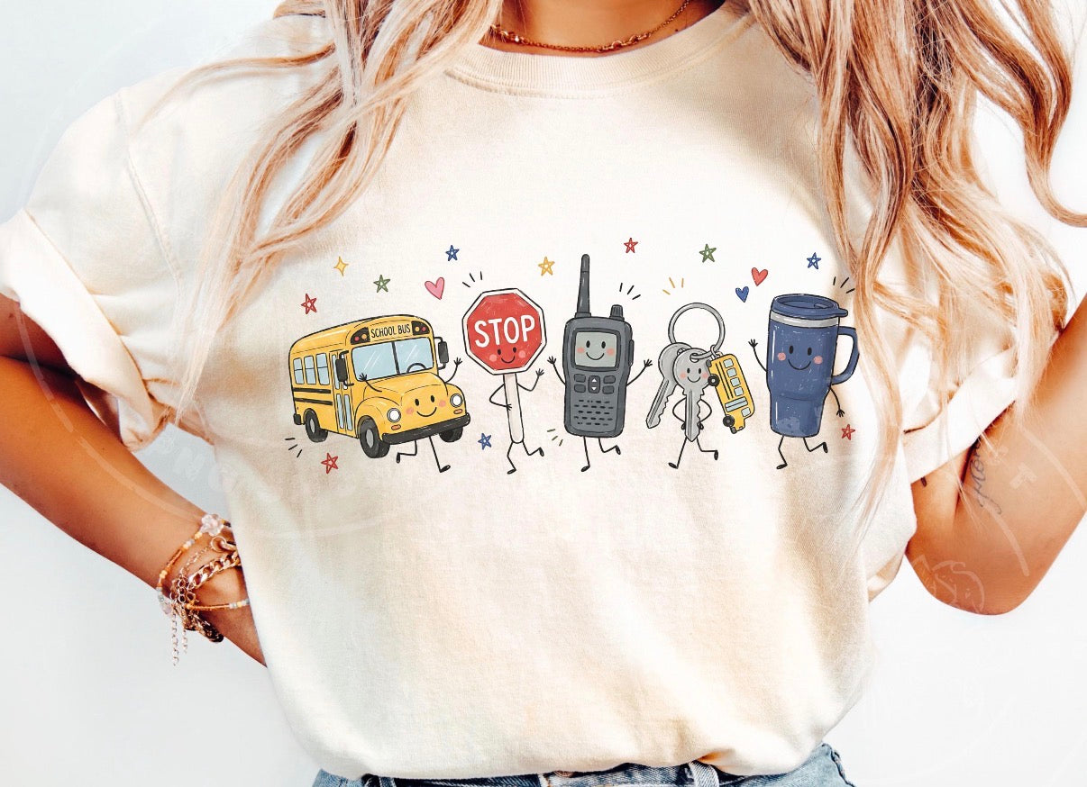 Bus Driver Doodle Characters Tee