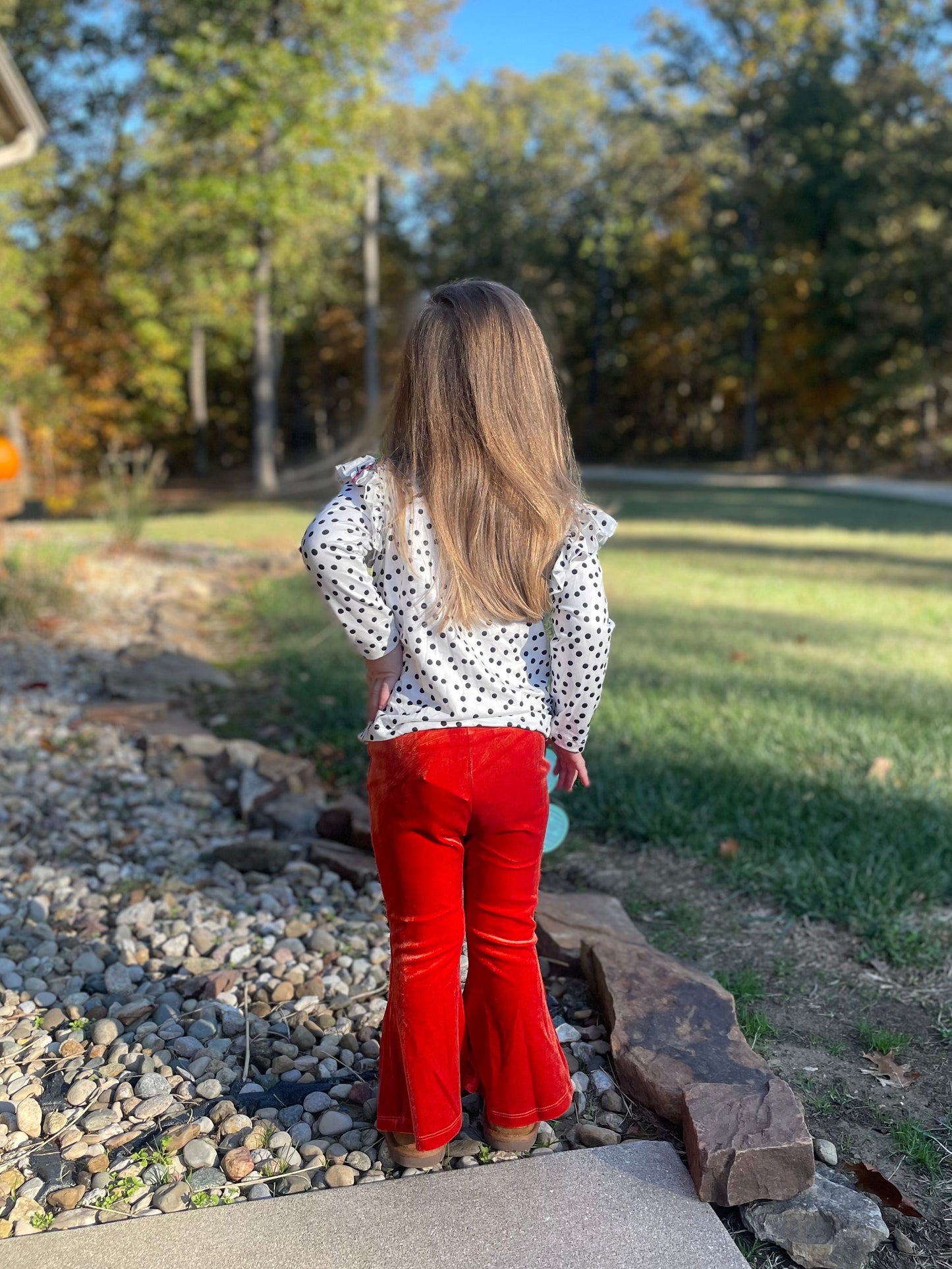 Scattered Dot L/S Ruffle Tee w/Pumpkin Spice Bells