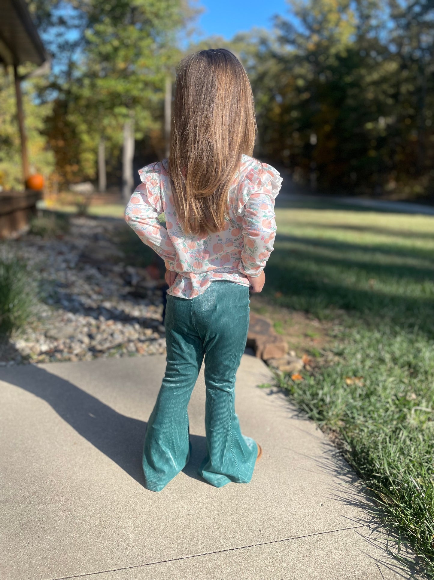 Pretty Pumpkins L/S Ruffle Tee w/Aquamarine Bells