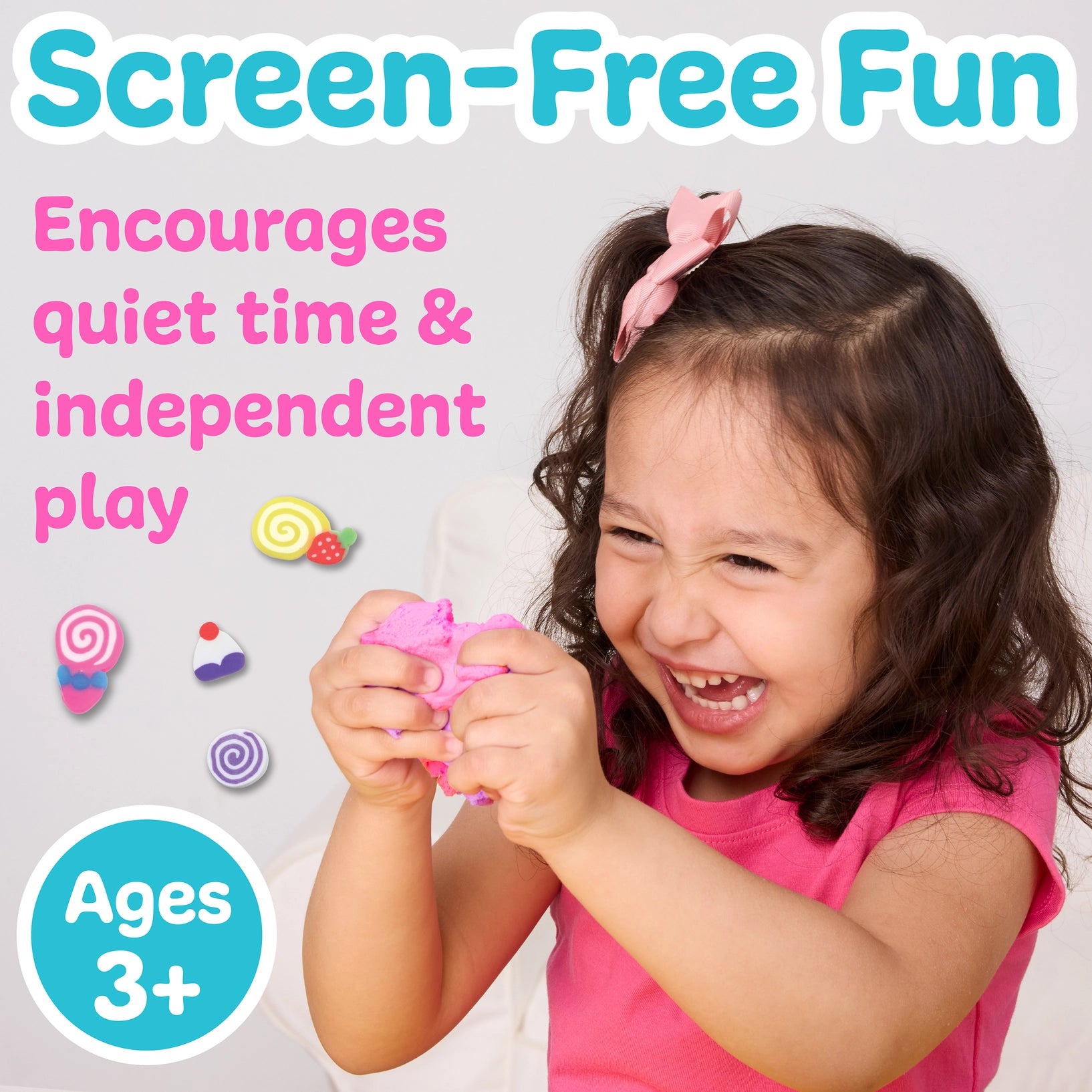 Child playing with a toy, promoting screen-free fun and independent play.