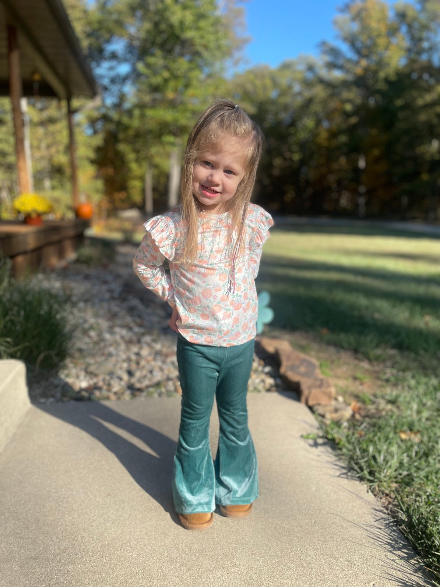 Pretty Pumpkins L/S Ruffle Tee w/Aquamarine Bells