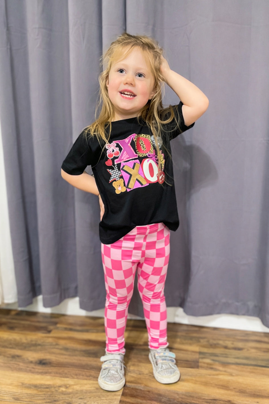 Girls Pink Checkered Leggings