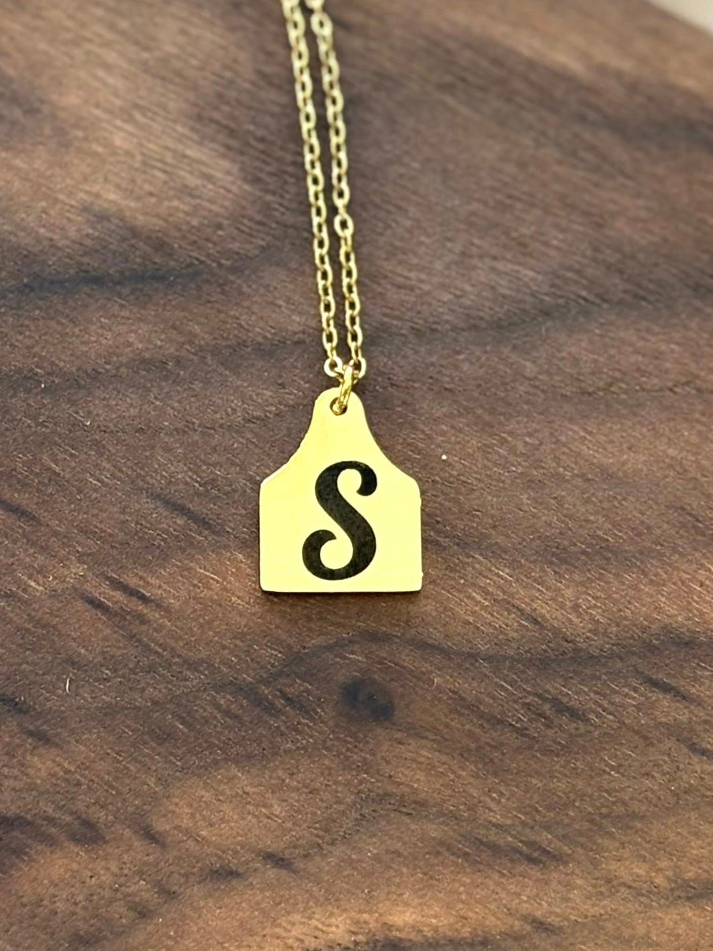 Custom Engraved Cow Tag Pendant Necklace
