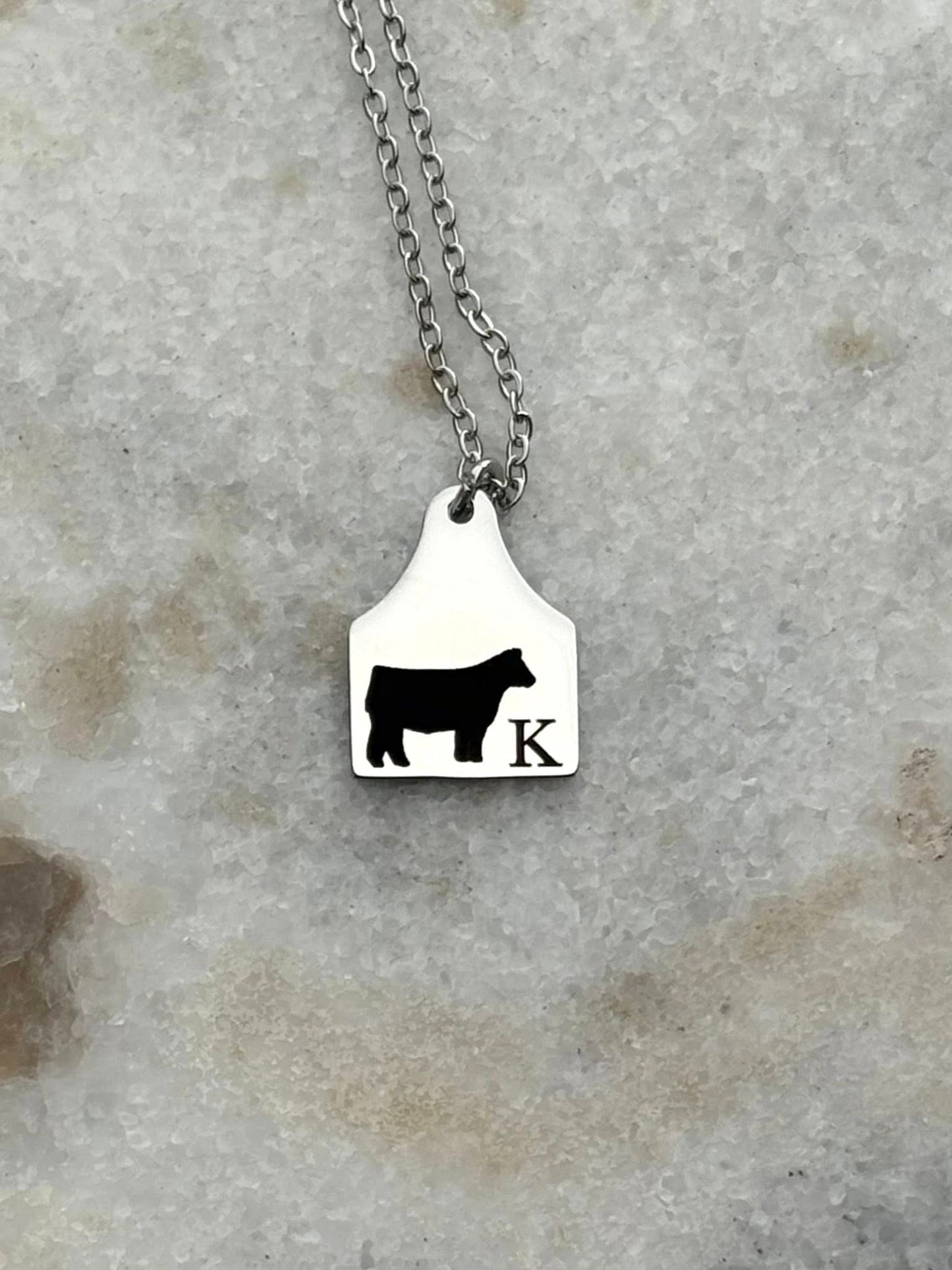 Custom Engraved Cow Tag Pendant Necklace