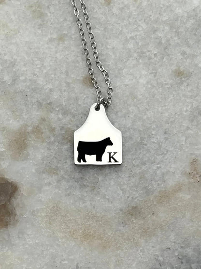 Custom Engraved Cow Tag Pendant Necklace