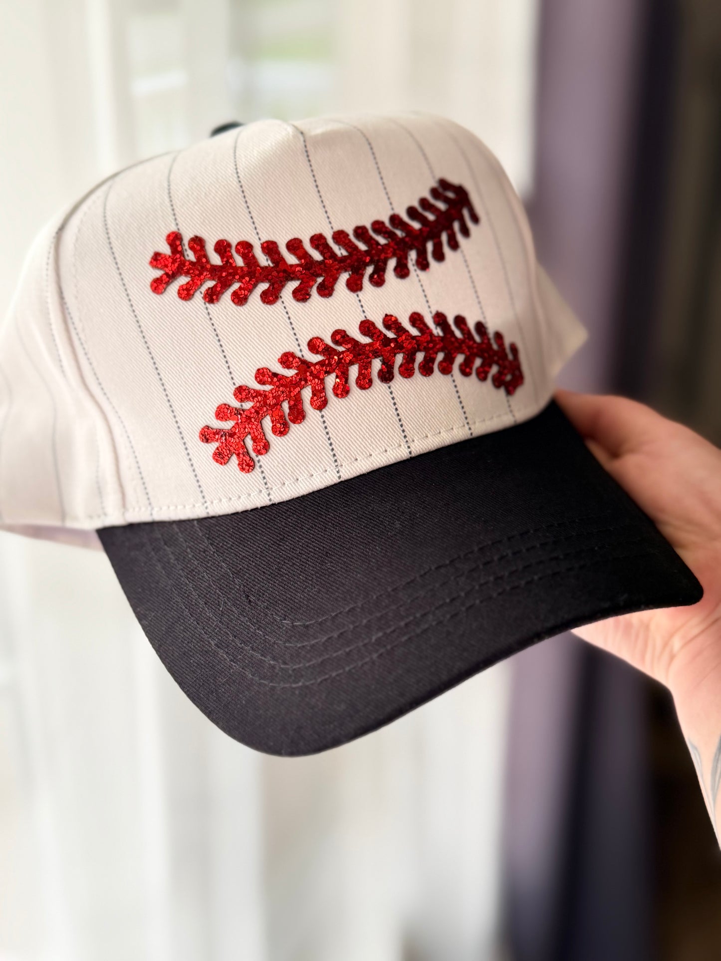 Glitter Baseball Stitches Patch Hat | Baseball Mom Snapback