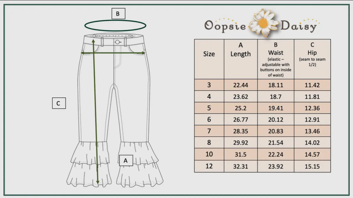 Girls Denim Double Ruffle Pant