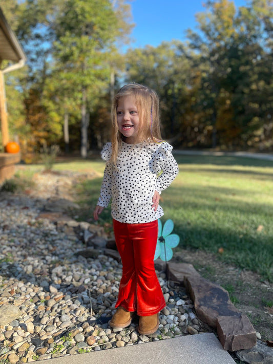 Scattered Dot L/S Ruffle Tee w/Pumpkin Spice Bells