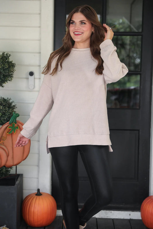 Alexis Corded Vintage Taupe Pullover