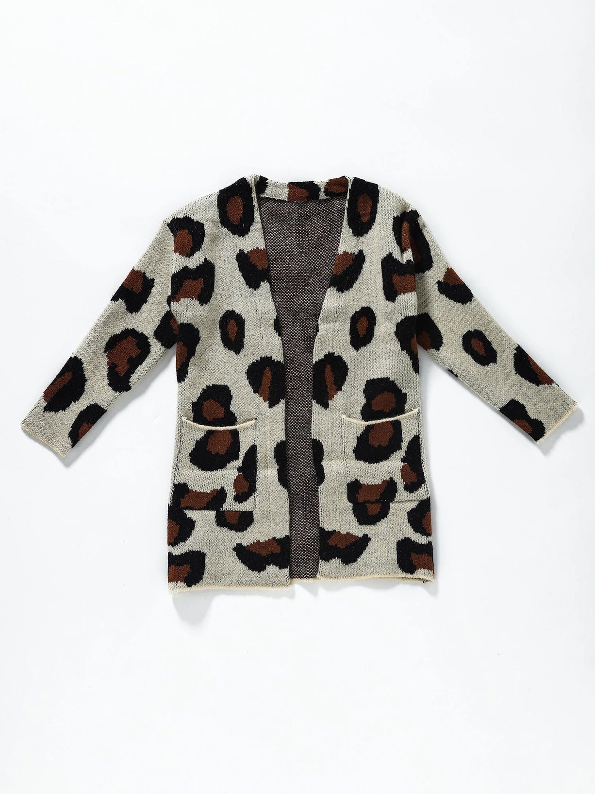 Leopard print cardigan on a white background