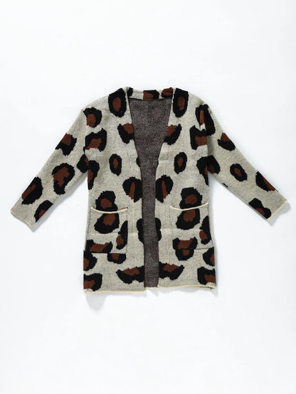 Leopard print cardigan on a white background
