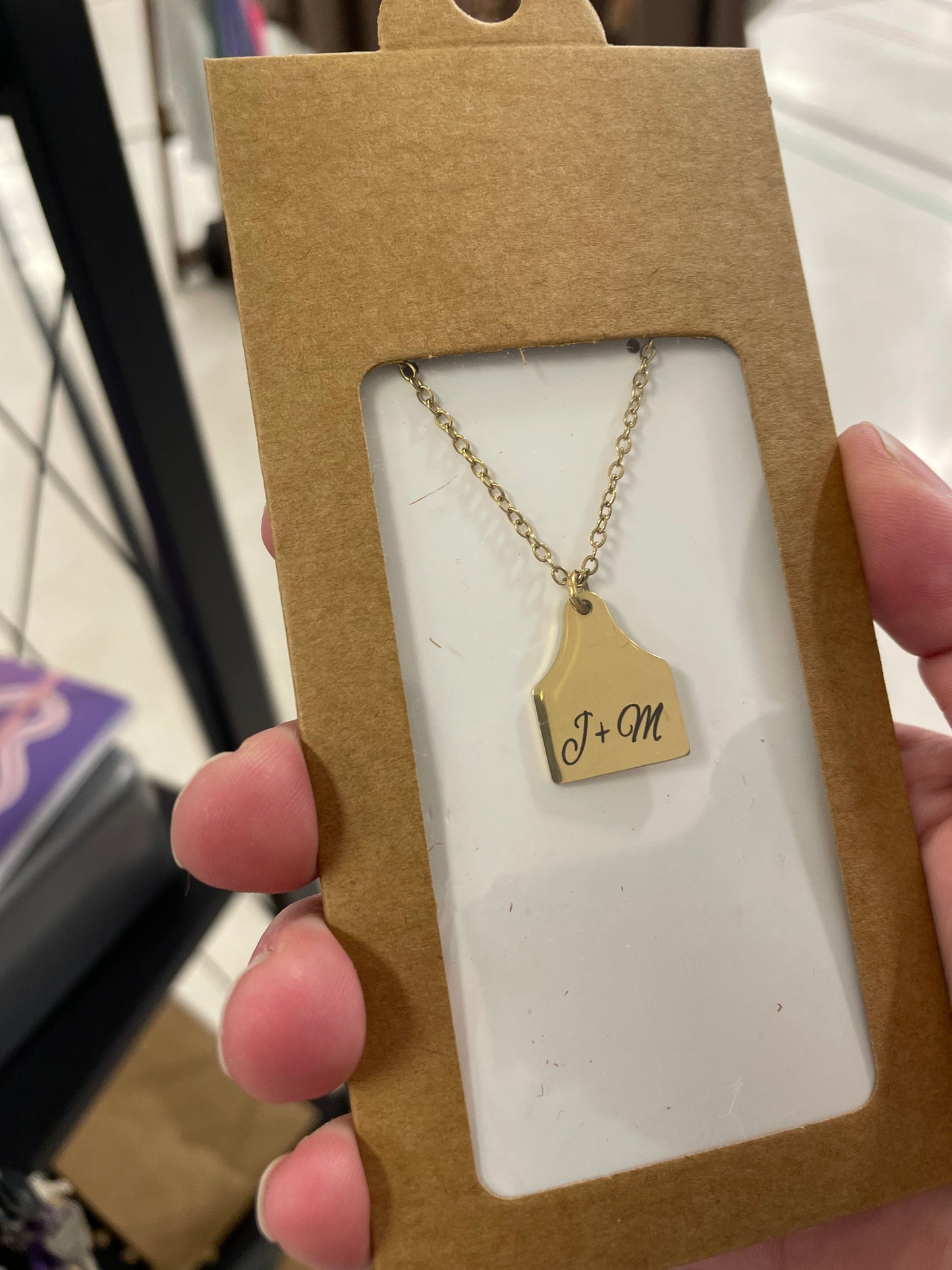 Custom Engraved Cow Tag Pendant Necklace
