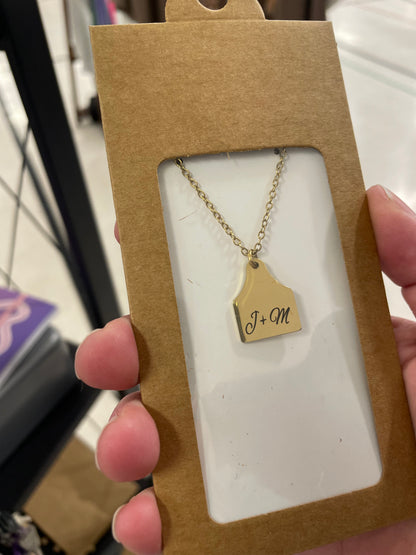 Custom Engraved Cow Tag Pendant Necklace