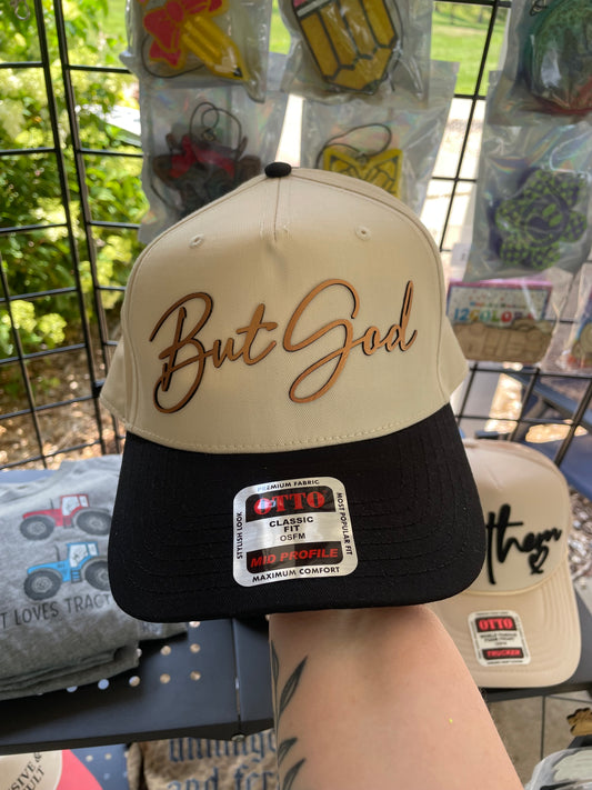 “But God” Hat - gold leatherette patch