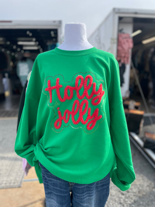 Holly Jolly Glutter & Fluffy Patch Crewneck - RTS