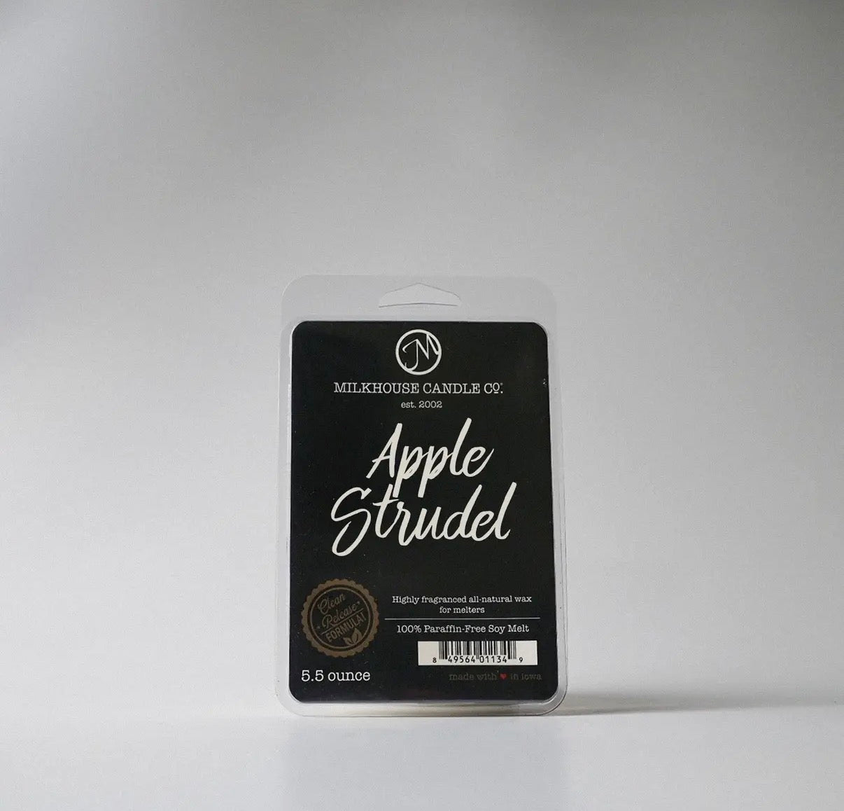 Milkhouse Candle Co. Apple Strudel wax melt package on a gray background