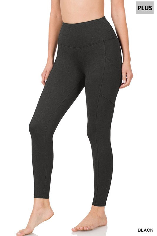 Black leggings worn by a model on a white background