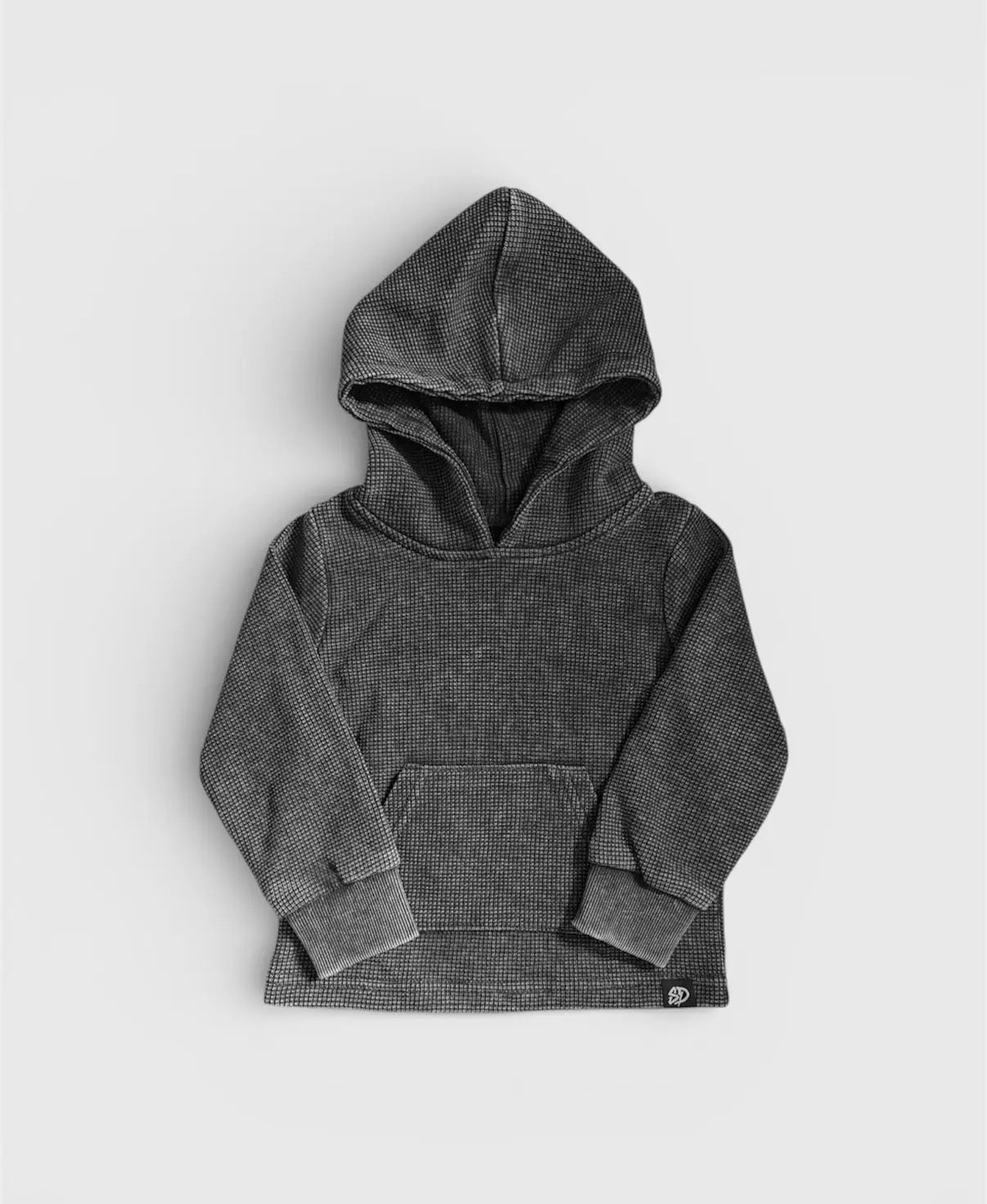 Gray hooded sweatshirt on a light gray background