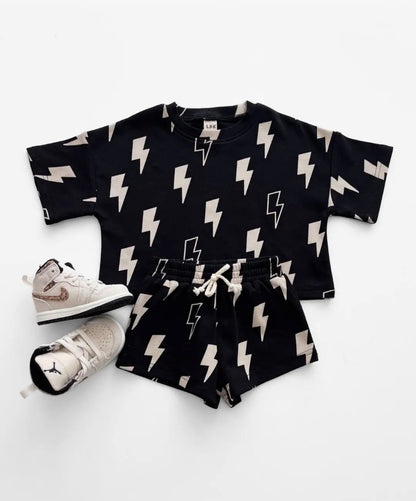 Black Bolts Shorts Set