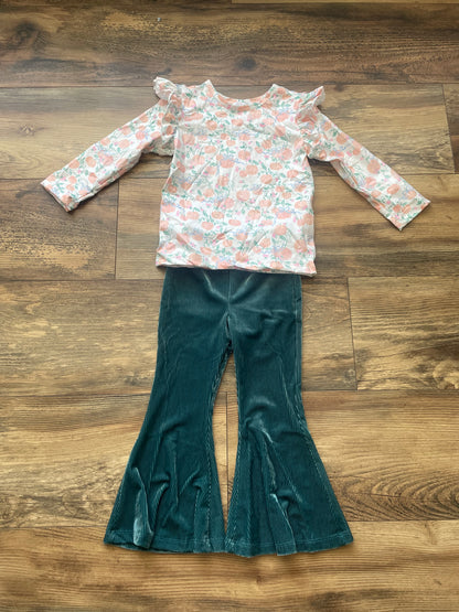 Pretty Pumpkins L/S Ruffle Tee w/Aquamarine Bells
