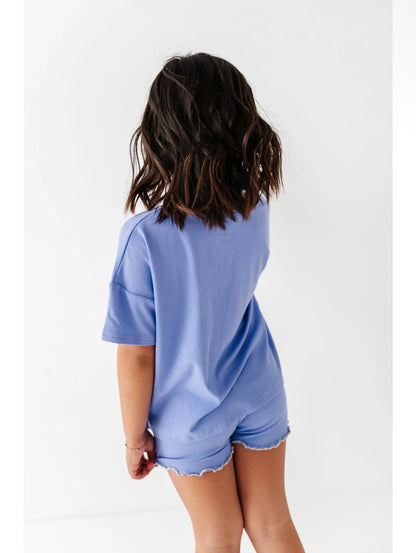 Periwinkle | Boxy Crop + Shorts Rib Set