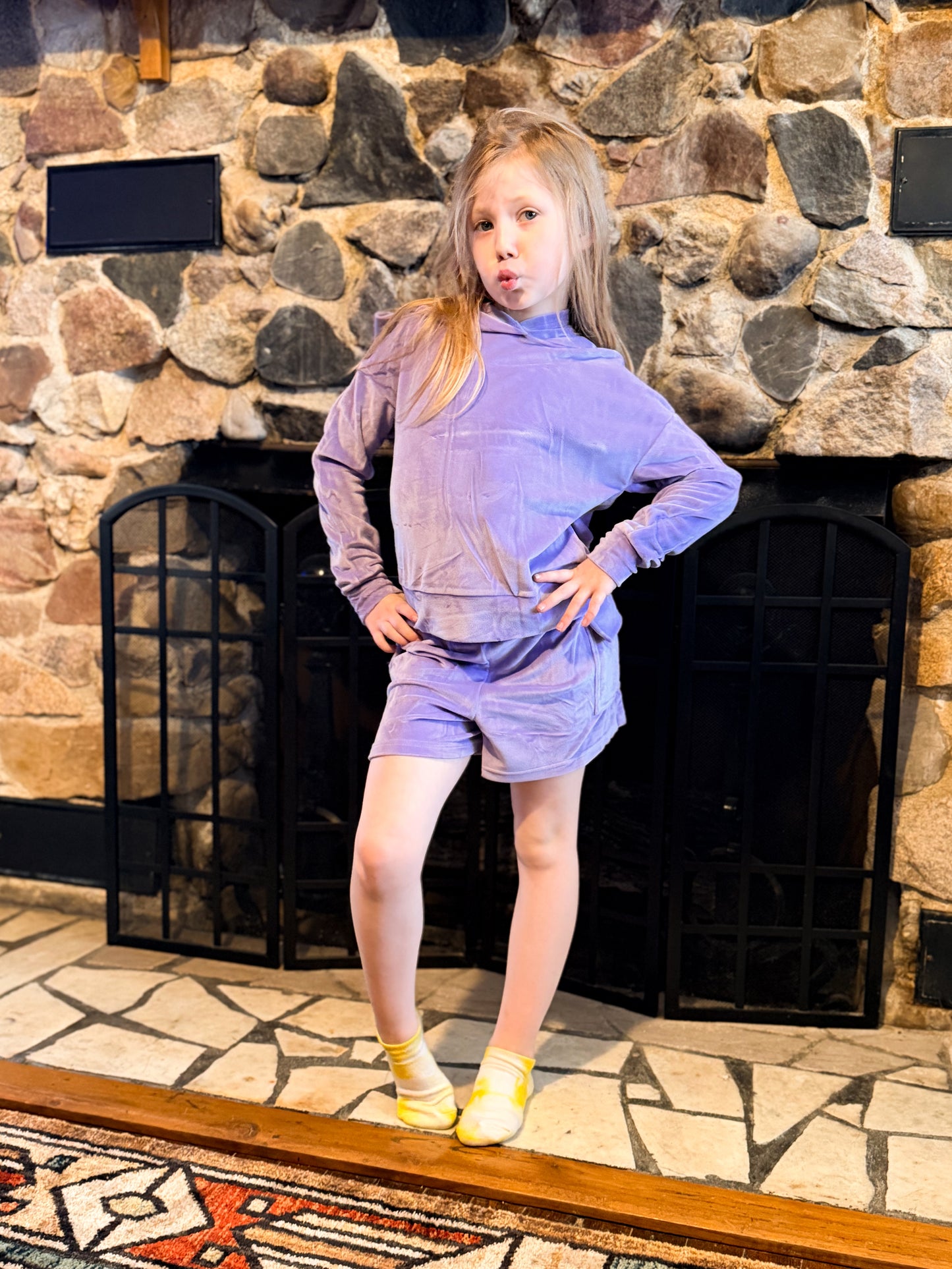 Tween Girls Velour Hoodie & Shorts