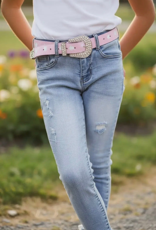 Girls Light Blue Distressed Skinny Jeans