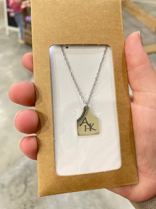 Custom Engraved Cow Tag Pendant Necklace