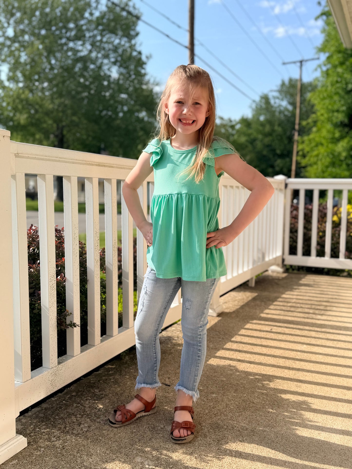 Girls Light Blue Distressed Skinny Jeans