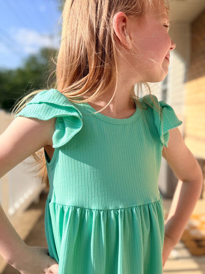 Girls Turquoise Double Ruffle Flutter Sleeve Spring Shirt