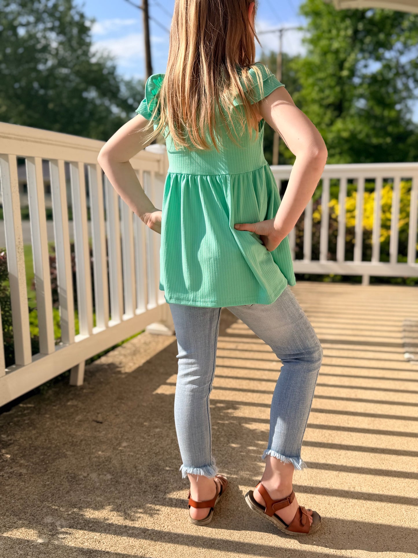 Girls Light Blue Distressed Skinny Jeans
