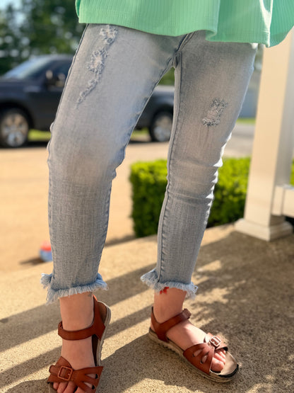 Girls Light Blue Distressed Skinny Jeans