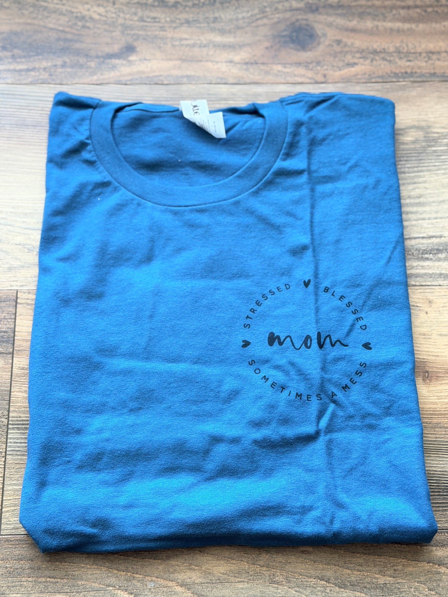 L - Stressed Blessed Mess Mom Dark Blue Tee