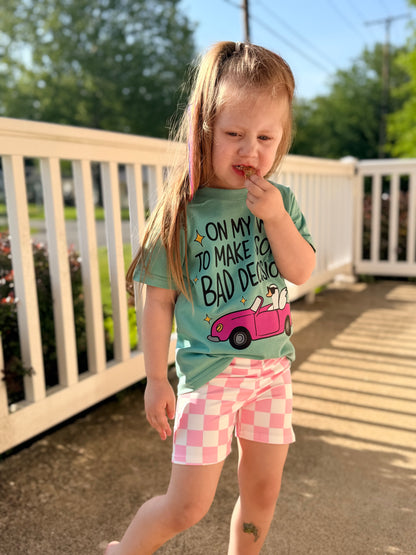 Girls Pink Checkered Bike Shorts