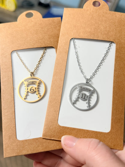 Custom Engraved Baseball/Softball Pendant Necklace