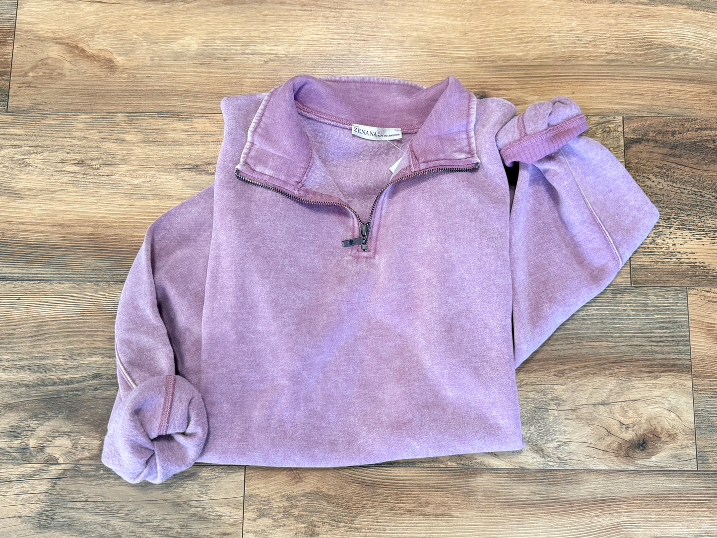 Light Rose Acid Wash Fleece Half Zip Pullover