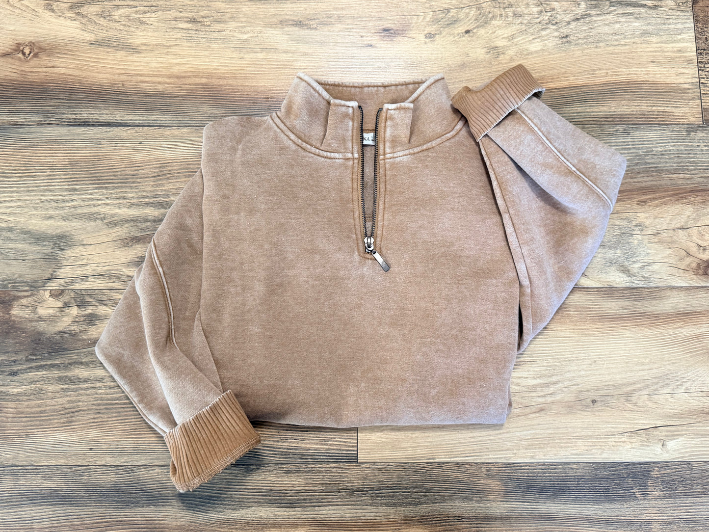 Deep Camel Acid Wash Fleece Half Zip Pullover