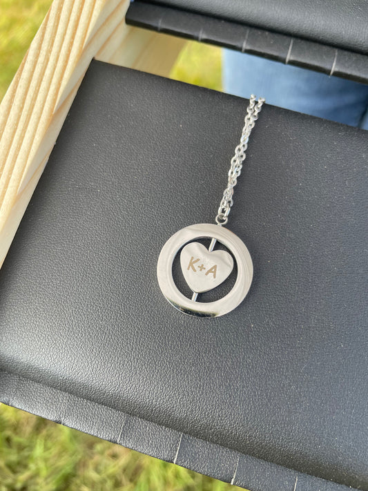 Custom Engraved Rotating Heart Necklace